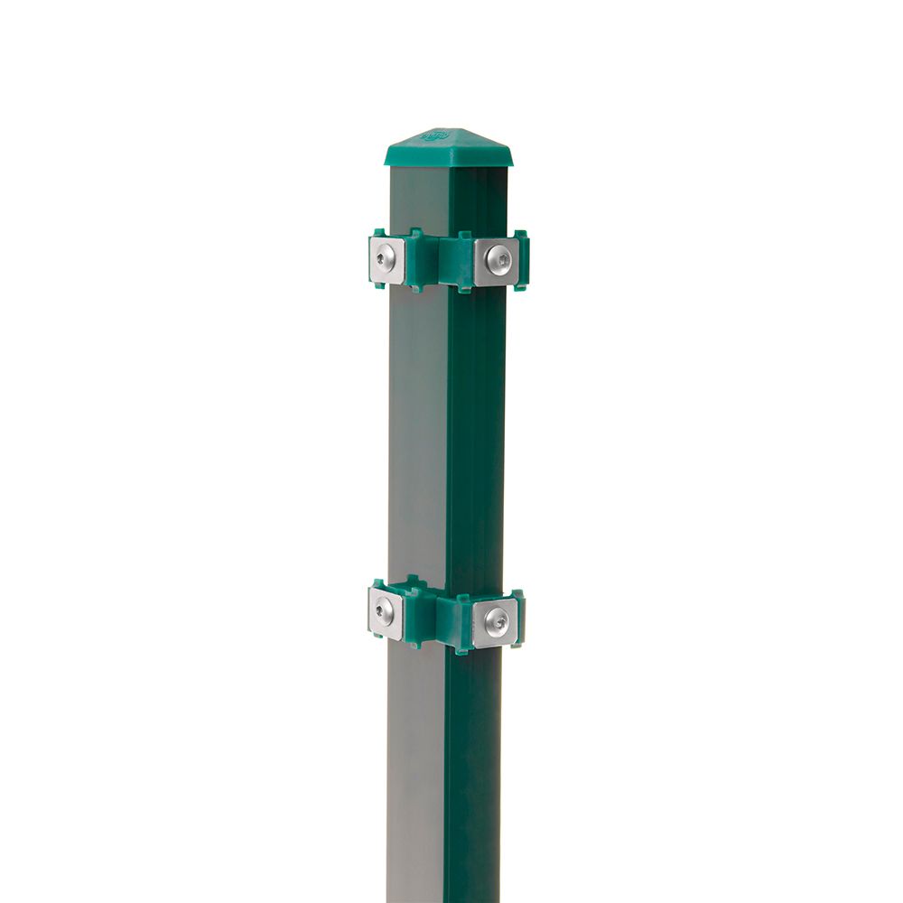 Eck-Pfosten Links Typ 6 Höhe 1,23 m mit Edelstahl-Clips verzinkt und Moosgrün RAL 6005