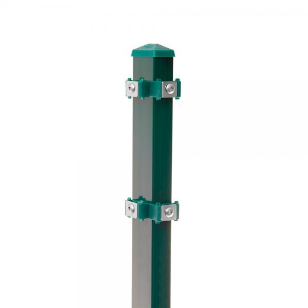 Eck-Pfosten Links Typ 6 Höhe 2,23 m mit Edelstahl-Clips verzinkt und Moosgrün RAL 6005